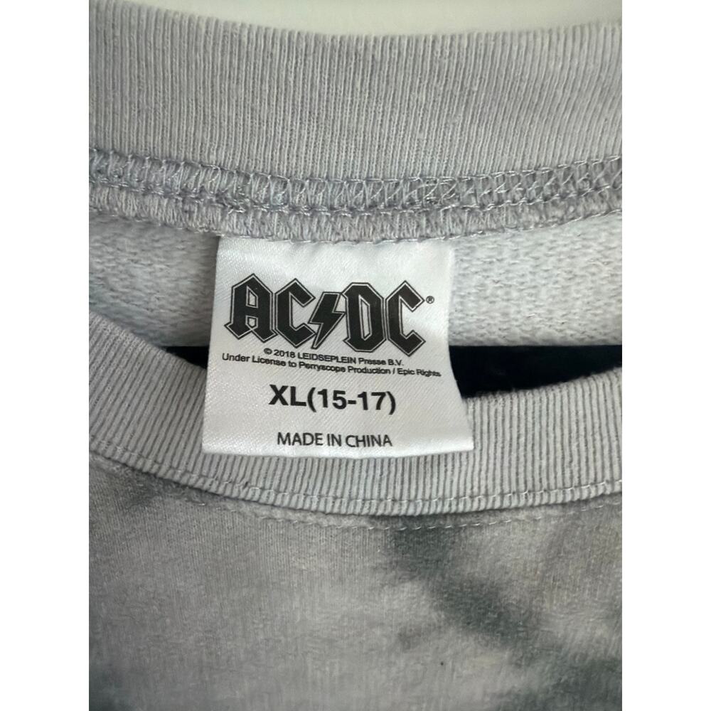 AC/DC Gray Tie Dye Crewneck Sweatshirt Youth XL 15–17 Rock Band Graphic Pullover - Picture 3 of 5